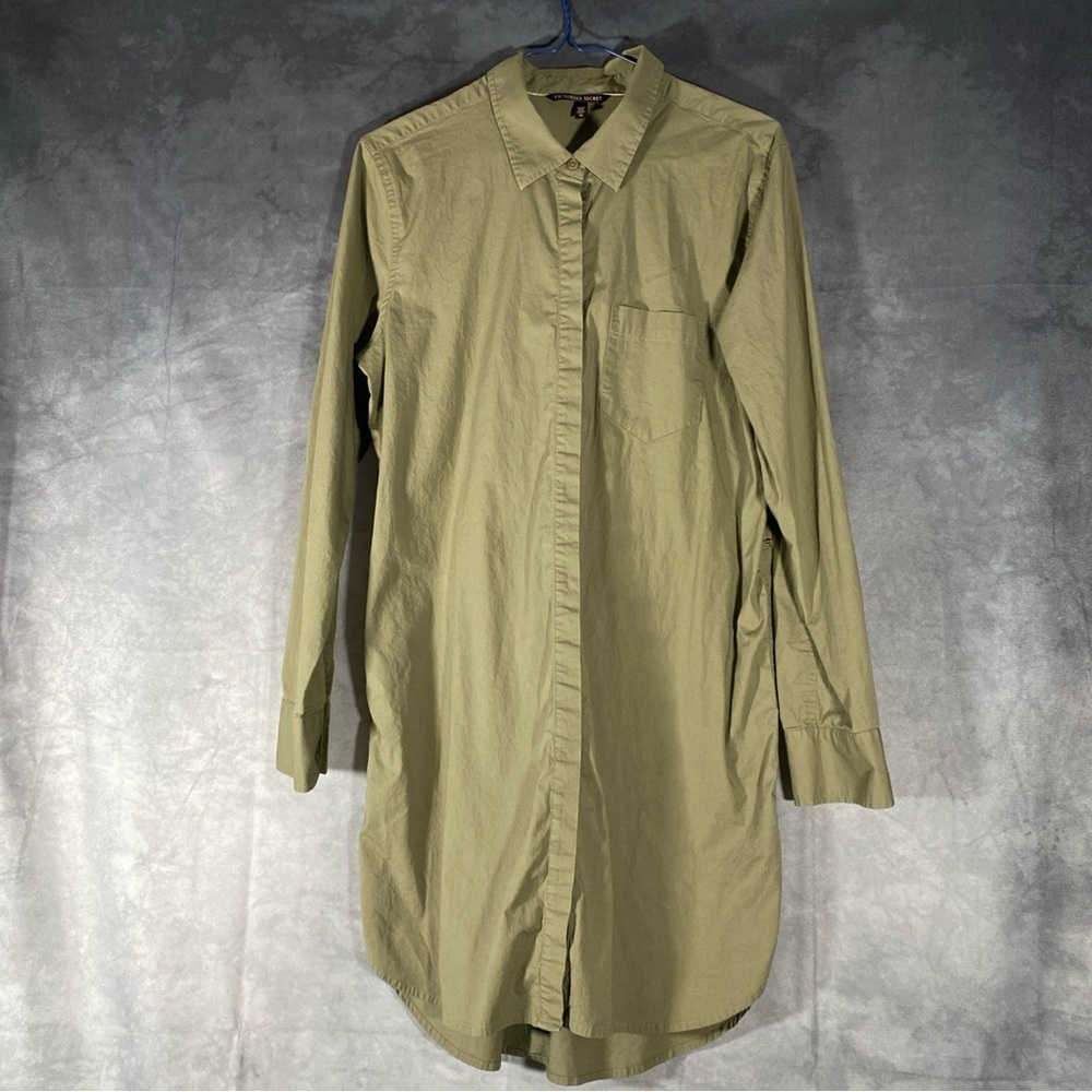 Victoria’s Secret Women’s Night Shirt Sz 10 Army Green Pocket‎ Long Sleeve